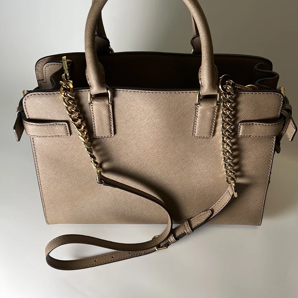 Michael Kors Hamilton Taupe Saffiano Leather Satchel - Picture 4 of 10